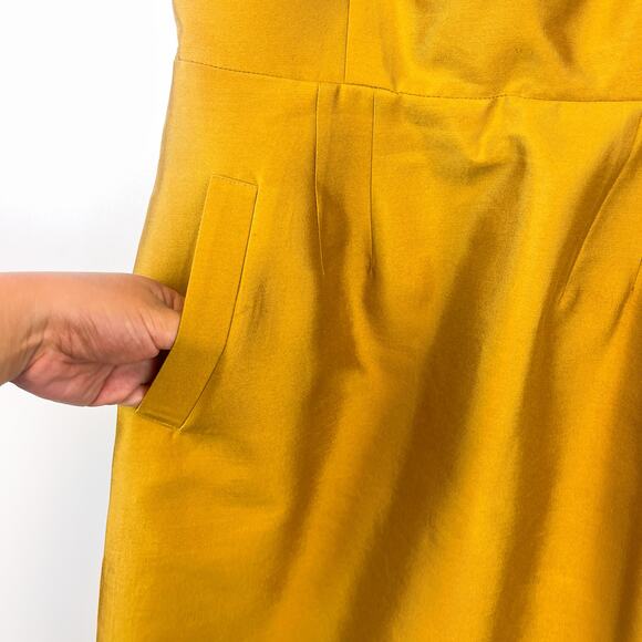 Maeve Anthropologie Size 4 Fit & Flare Mini Silk Wool Blend Dress Yellow Gold - Picture 6 of 10